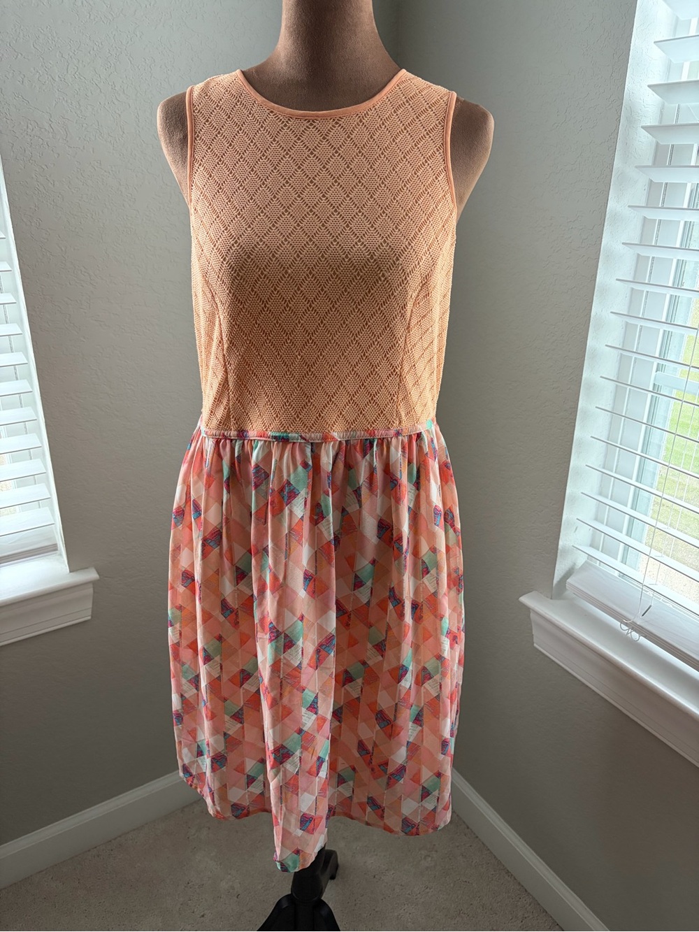 Maurices Peach Sleeveless Knit & Geometric Print Dress